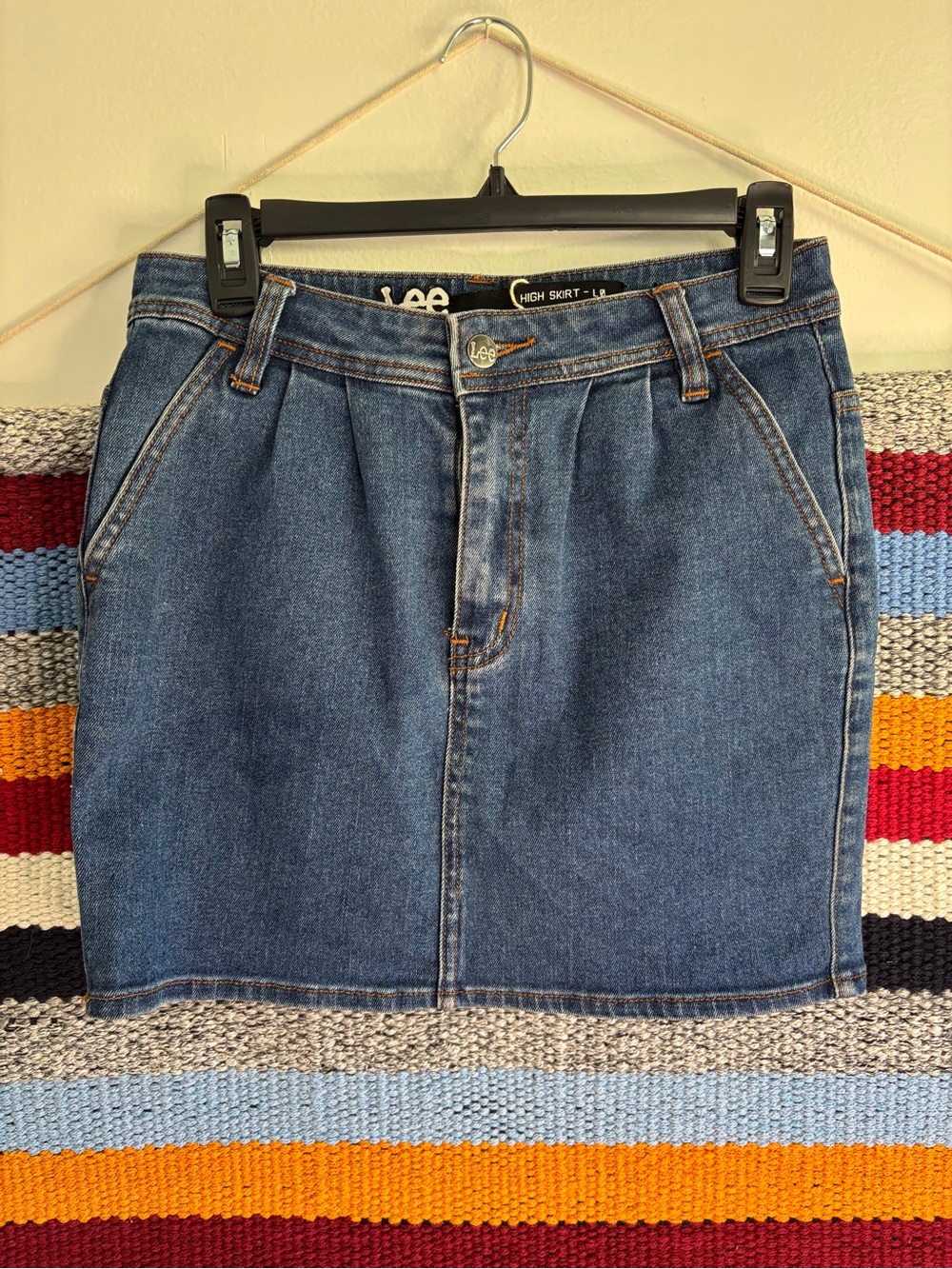 Vintage Lee Denim Mini Skirt in Medium Blue Wash